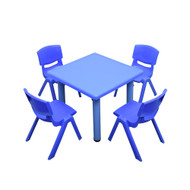 Kids Children Square Blue Activity Table with 4 Blue Chairs
