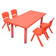 Kids Rectangle Red Activity Table with 4 Red Chairs Set