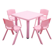 Kids Children Square Pink Activity Table with 4 Pink Chairs