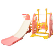 3-IN-1 Kids Swing Slide & Basketball Activity Set Pink Grey