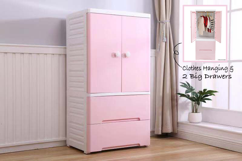 Large Wardrobe Tallboy Chest Of Drawers For Kids Bedroom Pink