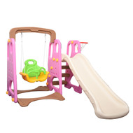 3-IN-1 Kids Swing Slide & Basketball Activity Set Pink White