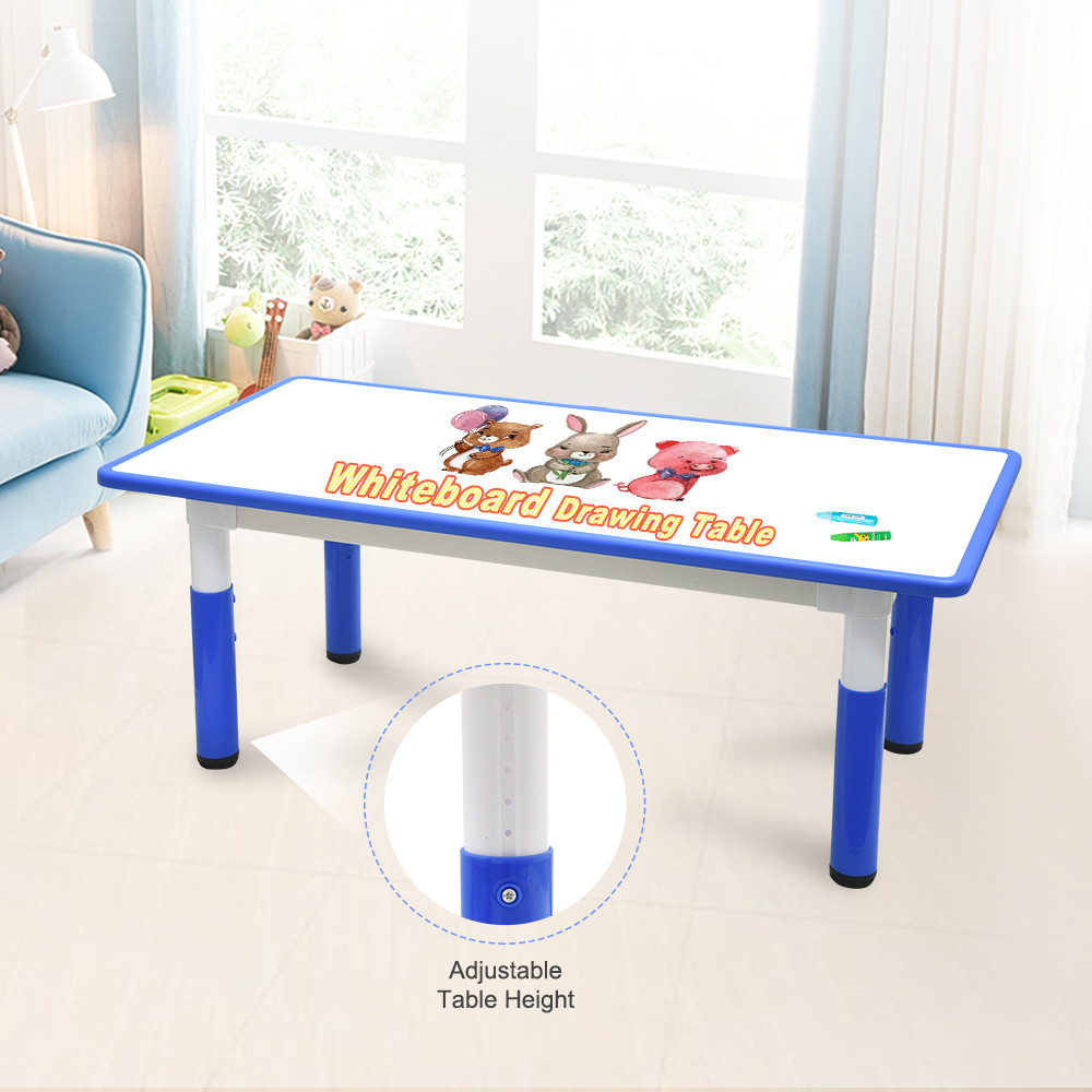 120x60cm Kids Height Adjustable Whiteboard Drawing Table Desk Blue