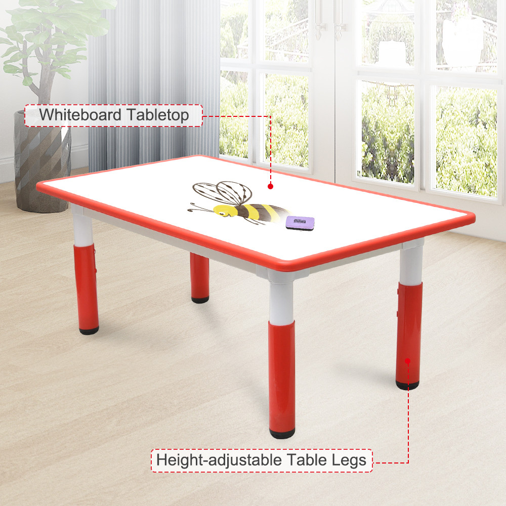 120x60cm Kids Height Adjustable Whiteboard Drawing Table Desk Red