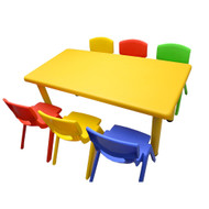 Kids Rectangle Yellow Activity Table with 6 Mixed Coloured Chairs Set