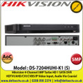 Hikvision - 4 Channel 5MP Audio Via Coaxial Cable DVR, HDTVI/AHD/CVI/CVBS/IP Video Input, 1 SATA Interface, H.265 Pro+/H.265 Pro/H.265 Video Compression - DS-7204HUHI-K1/S