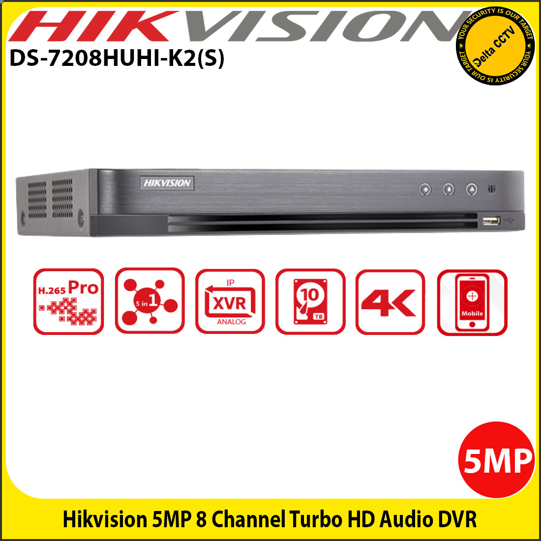 Hikvision Ds 78huhi K2 S 5mp Turbo Hd 8 Channel Audio Dvr H 265 Video Compression Hdtvi Ahd Cvi Cvbs Ip Video Input