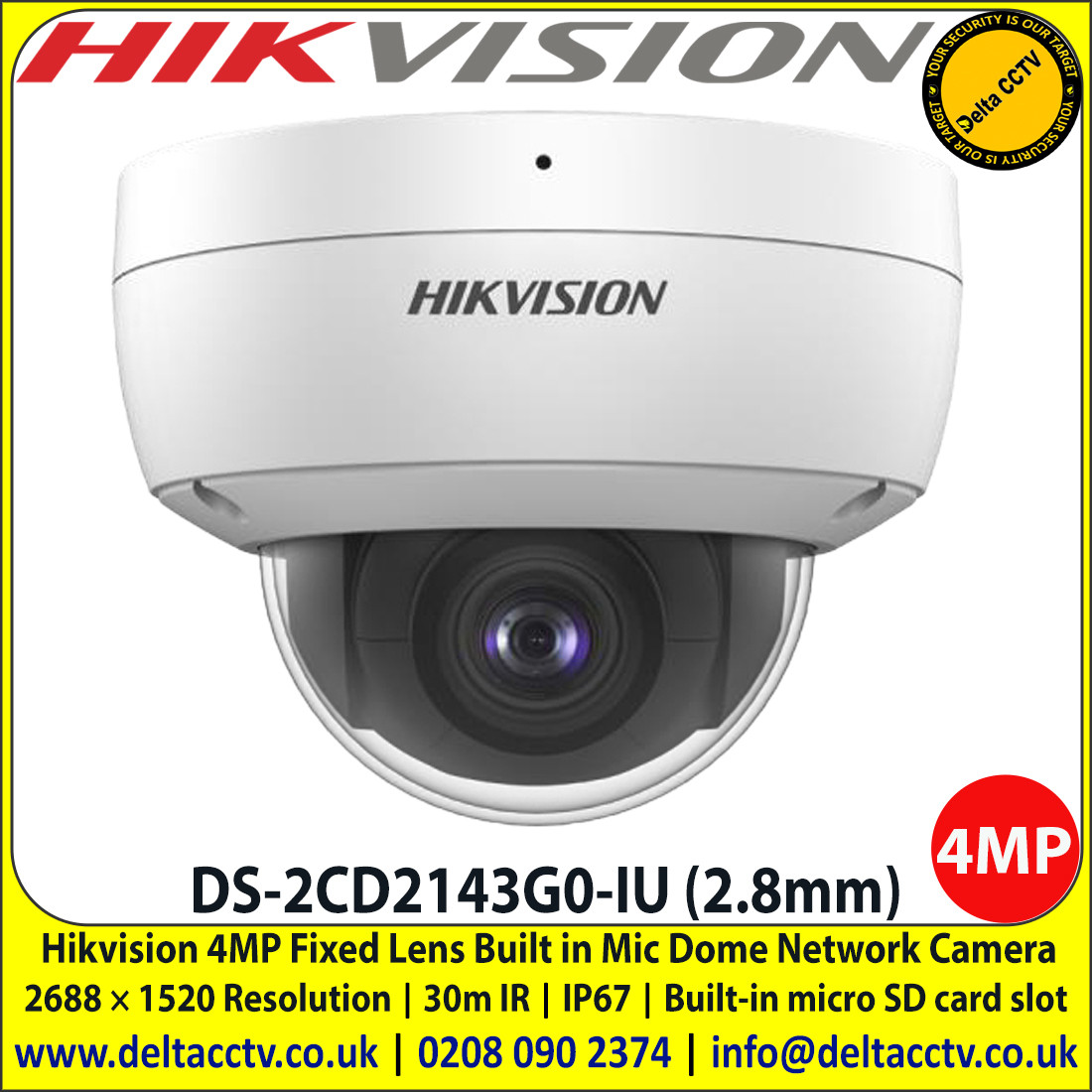 Hikvision DS-2CD2143G0-IU 4MP 2.8mm fixed lens 30m IR 120dB WDR IP66 ...