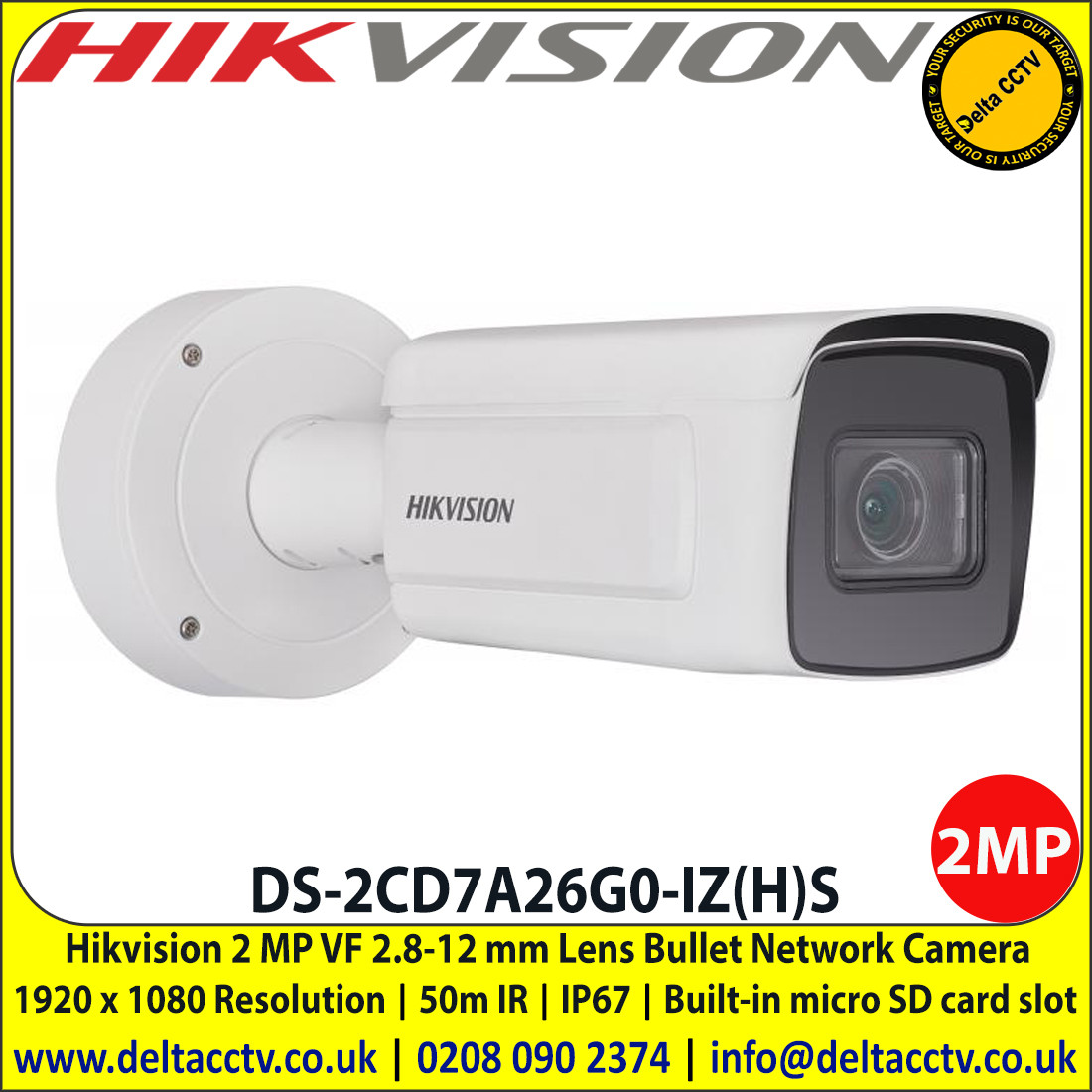 Hikvision Ds 2cd7a26g0 Iz H S 2mp 2 8 12 Mm Varifocal Lens 50m Ir Ip67 Bullet Network Cmera With 19 X 1080 Resolution 140 Db Wdr Alarm I O Ip67 Ik10 Ds 2cd7a26g0 Iz H S