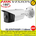 Hikvision DS-2CD2T45G0P-I 4MP ultra wide angle fixed lens bullet network camera with IR, 1.68 mm ultra wide angle fixed lens, Up to 20m IR distance, H.265+ compression, IP67 weatherproof, Supports on board storage (up to 256GB)