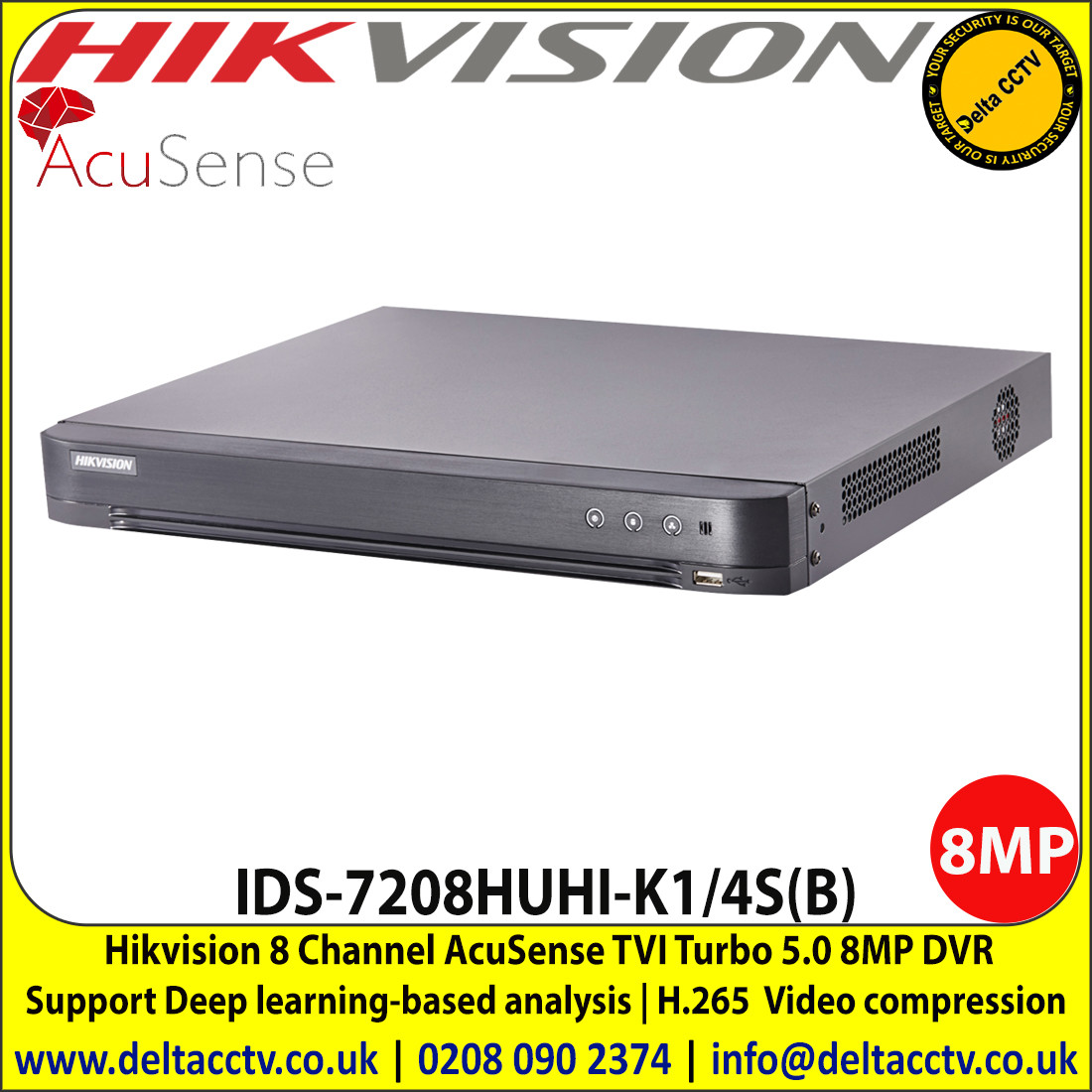 Hikvision 8 Channel AcuSense TVI Turbo 5.0 8MP DVR With Connectable To ...