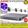 Hikvision 5MP ColorVu Camera DVR Kit The kit consists of 1 x DS-7204HUHI-K1/P, 4 x DS-2CE12HFT-F28 4TB WD purple hard drive, 1 x power supply, 4 x 20m BNC cable