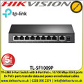  TP-LINK 9-Port Switch with 8-Port PoE+, 10/100 Mbps RJ45 Ports 8× PoE+ Ports Transfer Data and Power on Individual Cables -TL-SF1009P 