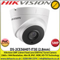 Hikvision - 5MP 2.8mm Fixed Lens HD-TVI PoC Turret Camera, 40m IR Distance, IP67 Weatherproof, Digital WDR, Smart IR, EXIR, True Day/Night - DS-2CE56H0T-IT3E