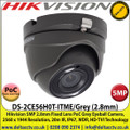 Hikvision - 5MP 2.8mm Fixed Lens HD-TVI PoC Grey Eyeball Camera, 20m IR Distance, IP67 Weatherproof, Digital WDR, Smart IR, EXIR, True Day/Night - DS-2CE56H0T-ITME/GREY