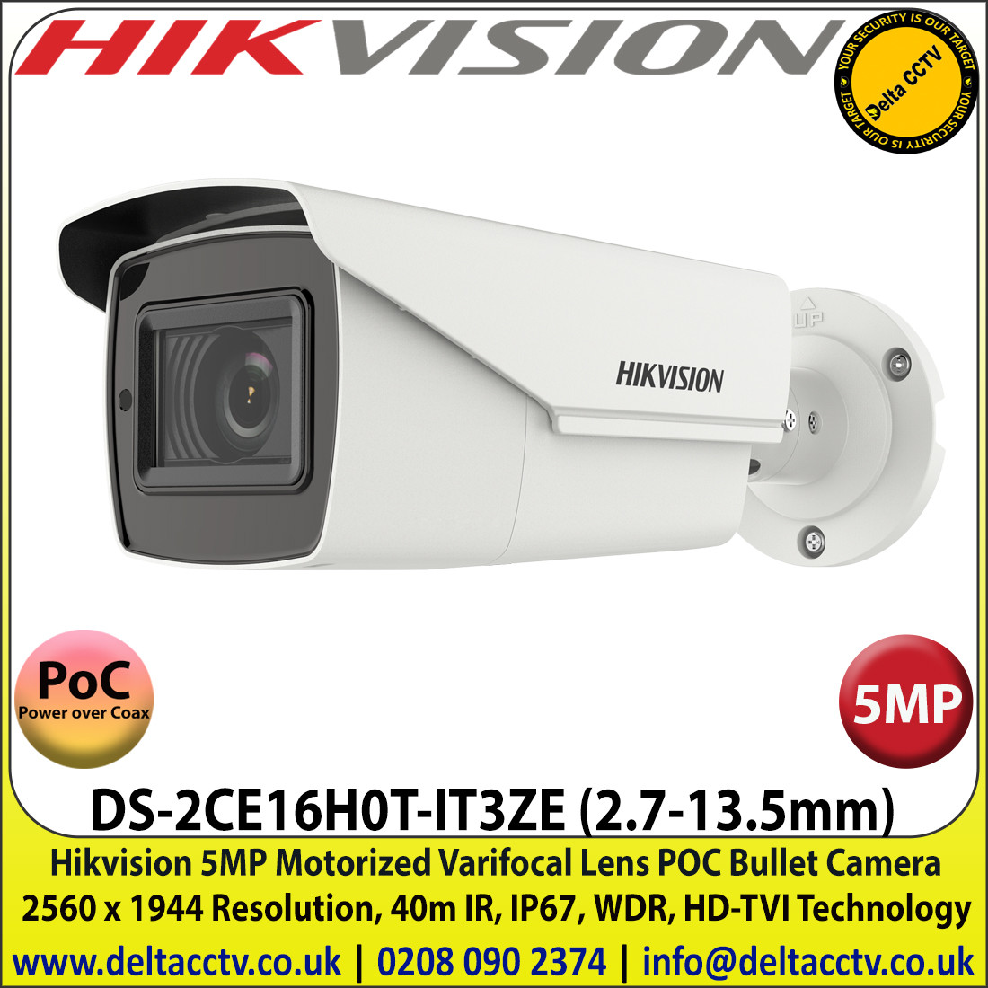 Hikvision - 5MP 2.7-13.5mm Motorized Varifocal Lens HD-TVI PoC Bullet ...