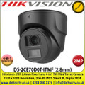 Hikvision - 2MP 2.8mm Fixed Lens 4-in-1 Turret Black Camera, Switchable TVI/AHD/CVI/CVBS, 20m IR Distance, IP67 Weatherproof, Smart IR, Digital WDR - DS-2CE70D0T-ITMF