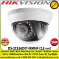 Hikvision - 2MP 2.8mm Fixed Lens 4-in-1 Indoor Dome Camera, Switchable TVI/AHD/CVI/CVBS, 20m IR Distance, Smart IR, True Day/Night - DS-2CE56D0T-IRMMF 
