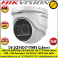 Hikvision - 2MP 2.8mm Fixed Lens 4-in-1 AoC Audio Turret Camera, Switchable TVI/AHD/CVI/CVBS, 30m IR Distance, IP67 Weatherproof, DWDR,  Audio Over Coaxial Cable, Built-in Mic - DS-2CE76D0T-ITMFS