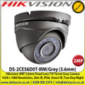 Hikvision - 2MP 3.6mm Fixed Lens HD-TVI Eyeball Grey Camera, 20m IR Distance, IP66 Weatherproof, EXIR, Smart IR, True Day/Night - DS-2CE56D0T-IRM/Grey