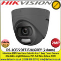 Hikvision - 2MP 2.8mm Fixed Lens ColorVu Grey Turret Camera, 4-in-1 TVI/CVI/AHD/Analogue, 20m White Light Distance, IP67 Weatherproof, WDR, 24/7 Full Color Imaging - DS-2CE72DFT-F28)/Grey