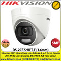 Hikvision - 5MP 3.6mm Fixed Lens ColorVu Turret Camera, 4-in-1 TVI/CVI/AHD/Analogue, 20m White Light Distance, IP67 Weatherproof, WDR, 24/7 Full Color Imaging - DS-2CE72HFT-F 