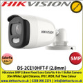 Hikvision - 5MP 2.8mm Fixed Lens ColorVu Bullet Camera, 4-in-1 TVI/CVI/AHD/Analogue, 20m White Light Distance, IP67 Weatherproof, WDR, 24/7 Full Color Imaging - DS-2CE10HFT-F 