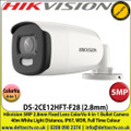 Hikvision - 5MP 2.8mm Fixed Lens ColorVu Bullet Camera, 4-in-1 TVI/CVI/AHD/Analogue, 40m White Light Distance, IP67 Weatherproof, WDR, 24/7 Full Color Imaging - DS-2CE12HFT-F28 