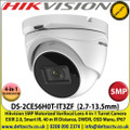 Hikvision - 5MP 2.7-13.5mm Motorized Varifocal Lens  4-in-1 Turret Camera, Switchable TVI/AHD/CVI/CVBS, 40m IR Distance, IP67 Weatherproof, Smart IR, EXIR, True Day/Night - DS-2CE56H0T-IT3ZF