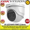 Hikvision - 5MP 2.8mm Fixed Lens AoC 4-in-1 Audio Turret Camera, Switchable TVI/AHD/CVI/CVBS, 30m IR Distance, IP67 Weatherproof, Smart IR, True Day/Night, Audio Over Coaxial Cable, Built-in Mic  - DS-2CE76H0T-ITMFS