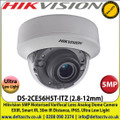 Hikvision - 5MP 2.8-12mm Motorized Varifocal Lens  Ultra Low Light Analog Dome Camera, 30m IR Distance, IP65, EXIR, Smart IR, True Day/Night - DS-2CE56H5T-ITZ