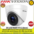 Hikvision - 8MP 4K 2.8mm Fixed Lens Ultra-Low Light Turret Camera, Dual Outputs HDTVI & CVBS, 60m IR Distance, IP67 Weatherproof, WDR, EXIR, Smart IR - DS-2CE78U8T-IT3 