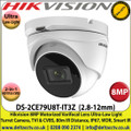 Hikvision - 8MP 4K  2.8-12mm Motorized Varifocal Lens Ultra-Low Light Turret Camera, Dual Video Output TVI/CVBS, 80m IR Distance, IP67 Weatherproof, WDR, EXIR, Smart IR - DS-2CE79U8T-IT3Z 