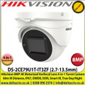 Hikvision - 8MP 4K 2.7-13.5mm Motorized Varifocal Lens Auto Focus Turret Camera, 4-in-1 TVI/CVI/AHD/Analogue, 60m IR Distance, IP67 Weatherproof, DWDR, EXIR, Smart IR, True Day/Night - DS-2CE79U1T-IT3ZF