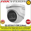Hikvision - 8MP 4K 2.8mm Fixed Lens Eyeball Camera, 4-in-1 TVI/CVI/AHD/Analogue, 30m IR Distance, IP67 Weatherproof, DWDR, EXIR, Smart IR, True Day/Night - DS-2CE76U1T-ITMF