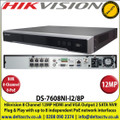 Hikvision - 8 Channel NVR with 12 MP Resolution, 8 Power-over-Ethernet (PoE) Interfaces, 2 SATA Interface, HDMI and VGA Output, Supports H.265/H.264/MPEG4 Video Formats - DS-7608NI-I2/8P