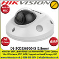 Hikvision - 6MP 2.8mm Fixed Lens PoE IP Network Mini Dome Camera, 10m IR Distance, IP66 Weatherproof,  WDR, Support SD/SDHC/SDXC Card Slot, Built in Microphone & Alarm I/O - DS-2CD2563G0-IS