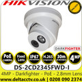 Hikvision 4MP 2.8mm Fixed Lens Darkfighter PoE IP Network Turret Camera, 30m IR Distance, IP67 Weatherproof, WDR, H.265+ Compression, Built-in micro SD/SDHC/SDXC Card Slot - DS-2CD2345FWD-I 