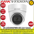 Hikvision - 4MP 2.8-12mm Motorized Varifocal Lens Darkfighter PoE IP Network Turret Camera, 30m IR Distance, IP67 Weatherproof, WDR, H.265+ Compression, Built-in micro SD/SDHC/SDXC Card Slot, Audio Line in & Alarm I/O, IK10 - DS-2CD2H45FWD-IZS 