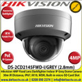 Hikvision - 4MP 2.8mm Fixed Lens Darkfighter PoE IP Network Indoor Grey Dome Camera, 30m IR Distance, IP67 Weatherproof, WDR, H.265+ Compression, Built-in micro SD/SDHC/SDXC Card Slot, IK10 - DS-2CD2145FWD-I/Grey