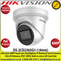 Hikvision 6MP 4mm Fixed Lens Darkfighter PoE IP Network Turret Camera, 30m IR Distance, IP67 Weatherproof, WDR, H.265+ Compression, Built-in micro SD/SDHC/SDXC Card Slot - DS-2CD2365G1-I 