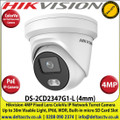 Hikvision - 4MP 4mm Fixed Lens ColorVu IP PoE Network Turret Camera, 30m White Light Distance, IP66 Weatherproof, 120dB WDR, H.265+ Compression, Built-in micro SD/SDHC/SDXC Card Slot, 24/7 Full Color Imaging - DS-2CD2347G1-L