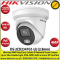 Hikvision - 4MP 2.8mm Fixed Lens ColorVu IP PoE Network Turret Camera, 30m White Light Distance, IP66 Weatherproof, 120dB WDR, H.265+ Compression, Built-in micro SD/SDHC/SDXC Card Slot, 24/7 Full Color Imaging, Built in Microphone - DS-2CD2347G1-LU