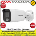Hikvision - 4MP 2.8mm Fixed Lens ColorVu IP PoE Network Bullet Camera, 30m White Light Distance, IP67 Weatherproof, 120dB WDR, H.265+ Compression, Built-in micro SD/SDHC/SDXC Card Slot, 24/7 Full Color Imaging-DS-2CD2047G1-L