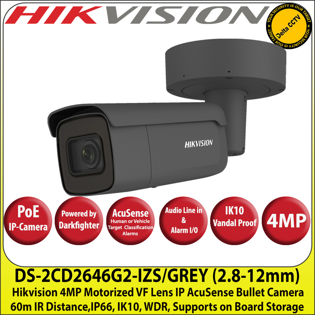 Hikvision 4MP Motorized Varifocal Lens IP PoE Network