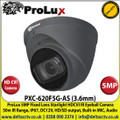 ProLux - 5MP 3.6mm Fixed Lens Starlight (Full-Colour Night Vision) Grey HD-CVI IR Eyeball CCTV Camera, 50m IR Range, IP67, DC12V, HD/SD Output Switchable, Built-in MIC, Audio in Interface, WDR, 3DNR - PXC-620F5G-AS 