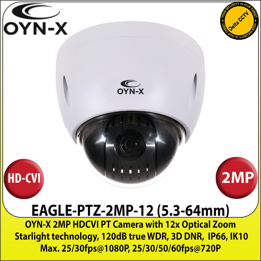OYN-X 2MP 5.3-64mm PT Lens HD-CVI PTZ CCTV Camera , 12x Optical Zoom