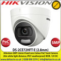 Hikvision - 5MP 2.8mm Fixed Lens ColorVu PoC Turret CCTV Camera, 20m White Light Distance, IP67 Weatherproof, 130dB WDR, 24/7 Full Color Imaging - DS-2CE72HFT-E 