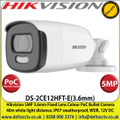 Hikvision - 5MP 3.6mm Fixed Lens ColorVu PoC Bullet CCTV Camera, 40m White Light Distance, IP67 Weatherproof, 130dB WDR, 24/7 Full Color Imaging - DS-2CE12HFT-E