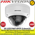 Hikvision - 5MP 3.6mm Fixed Lens 4-in-1 Dome Vandal Camera 20m IR Distance, IP67 Weatherproof, Smart IR - DS-2CE57H0T-VPITF (3.6mm)(C)